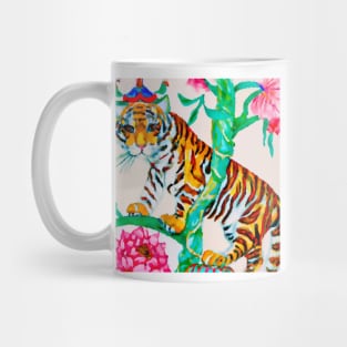 Tiger in chinoiserie garden watercolor painting Mug